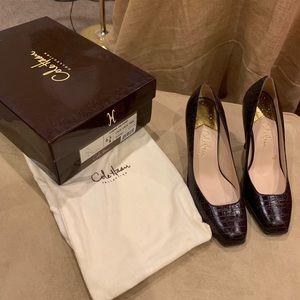 Cole Haan brown crock print leather pumps
